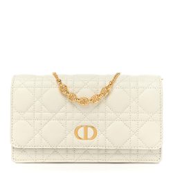 Christian Dior Calfskin Caro Pouch With Chain Latte