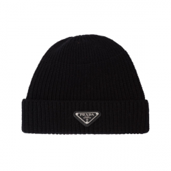 Prada Wool And Cashmere Beanie Silver Black