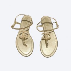 Chanel Gold Pearl Cc Logo Thong Sandals Golden