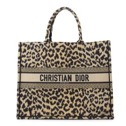 Christian Dior Canvas Mizza Large Leopard Book Tote Beige