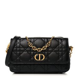 Christian Dior Calfskin Cannage Caro Pouch With Chain Black