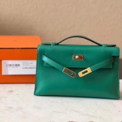 Hermes Kelly Pochette Vert Vertigo Swift Gold Hardware
