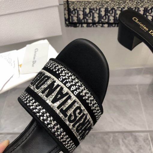 Dior Dway Heeled Slide Embroided Cotton Black - Image 5