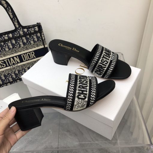 Dior Dway Heeled Slide Embroided Cotton Black - Image 8