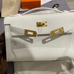 Hermes Kelly Pochette White Swift Gold Hardware