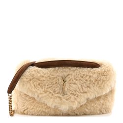 Saint Laurent Shearling Calypso Crossbody Crema Naturel Dark Cigar