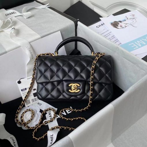 Chanel Mini Flap Bag With Top Handle Black As2431 - Image 9