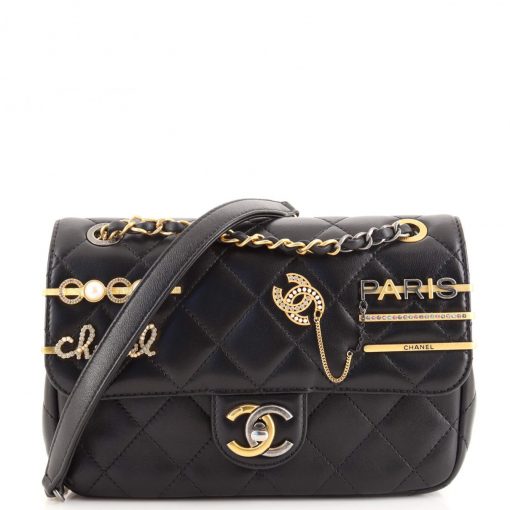 Black Small Flap Bag Embellished Glass Pearls - Image 5