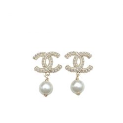 Chanel Cc Pearl Gold Earrings