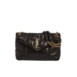 Saint Laurent Puffer Small Chain Bag In Quilted Lambskin Black Gold 5774761El071000