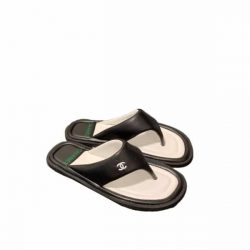 Chanel 22P Lambskin Padded Pool Thong Logo Black
