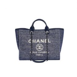 Chanel Medium Deauville Blue Canvas Tote 38Cm