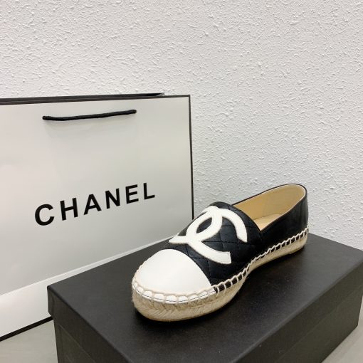 Chanel Cc Espadrilles Slip On White Black - Image 9