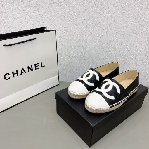 Chanel Cc Espadrilles Slip On White Black - Image 10
