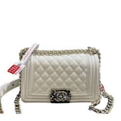 Chanel Boy Flap With Palladium Hardware White 20Cm