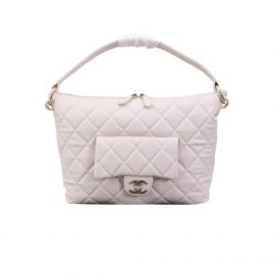 Chanel Maxi Hobo Bag Black Calfskin And Gold Tone Metal White 28Cm As4339