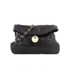 Chanel Leather Cue Ball Foldover Bag Black 26Cm