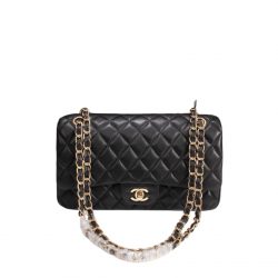 Chanel Classic Lambskin Flap Black Gold Hardware 25Cm