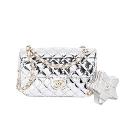 Chanel Mini Flap Bag Star Coin Purse Silver 24Cm