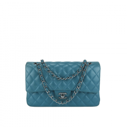 Chanel Classic Medium Lambskin Flap Dark Turquoise Caviar And Silver 25Cm