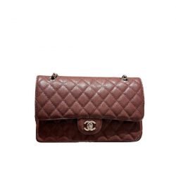 Chanel Medium Classic Flap Bag Silver Hardware Brown 26Cm A01113