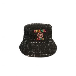 Chanel Fantasy Tweed Multicolor Logo Bucket Hat Black