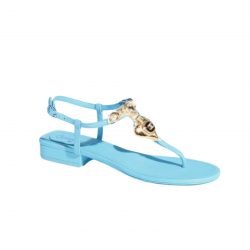 Chanel Shiny Lambskin Pearl Crystal Cc Heart Thong Sandals Light Blue