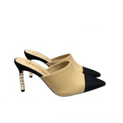 Chanel Mules Lambskin Grosgrain Beige