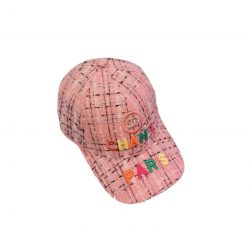 Chanel Fantasy Tweed Multicolor Logo Baseball Cap Hat Pink