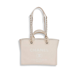 Small Deauville Shopping Bag White Boucle Light Gold Hardware