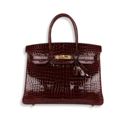 Hermes Birkin 30 Bordeaux Shiny Porosus Crocodile Gold Hardware