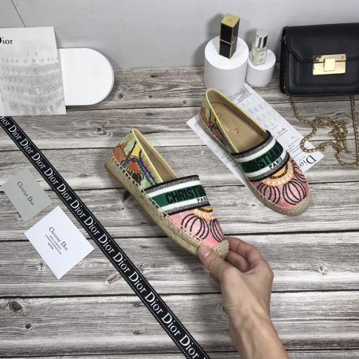 Dior Granville Cotton Logo Embroidered Espadrille Flat In Lights Pink Black - Image 8