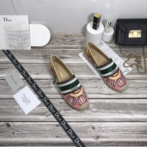 Dior Granville Cotton Logo Embroidered Espadrille Flat In Lights Pink Black - Image 6