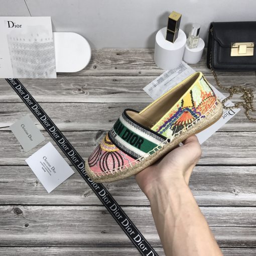 Dior Granville Cotton Logo Embroidered Espadrille Flat In Lights Pink Black - Image 4