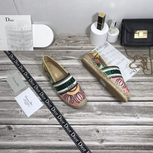 Dior Granville Cotton Logo Embroidered Espadrille Flat In Lights Pink Black - Image 3