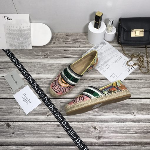 Dior Granville Cotton Logo Embroidered Espadrille Flat In Lights Pink Black - Image 2