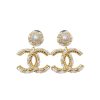 Chanel White Leather And Gold Metal Earrings