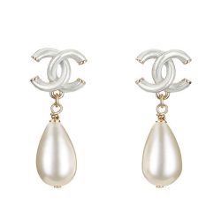 Chanel Cc Pearl Drop Earrings