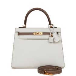 Hermes Special Order (Hss) Kelly Sellier 25 White And Etoupe Epsom Gold Hardware