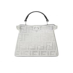 Fendi Peekaboo Iseeu Petite Silver Leather Bag With Crystal Ff Motif 21Cm 8Bn335Apkff1Jsu