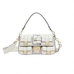 Fendi Multipocket Baguette Brown Ff Jacquard Fabric Bag White 26Cm 8Br808Abvef0K7E