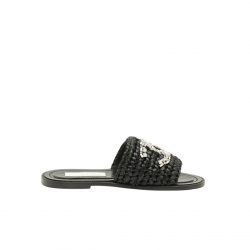 Chanel Coco Mark 23Ss Straw And Leather Sandals