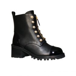 Chanel Cc Pearl Front Zipper Short Boots Black