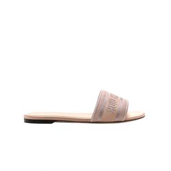 Dior Dway Slide Calfskin And Embroidered Cotton Nude Kcq986Cey S21U
