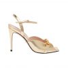 Gucci Metal Chain Stiletto Heels Flip Flop Fish Mouth Sandals Gold