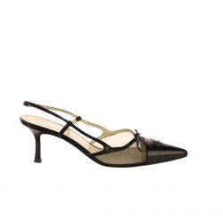 Chanel Cc Leather Pointy Toe Pumps Slingbacks Sandals Black