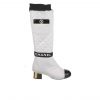 Chanel Woman Quilted Winkle Leather Knee White Long Boot
