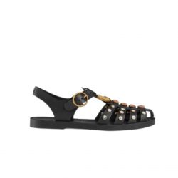 Gucci Rubber Crystal Embellishments Sandals Black