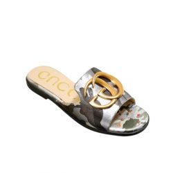 Gucci Princetown Gg Cow Print Slippers Sliver Tone