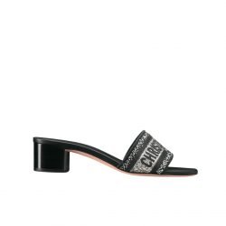 Dior Dway Heeled Slide Embroided Cotton Black